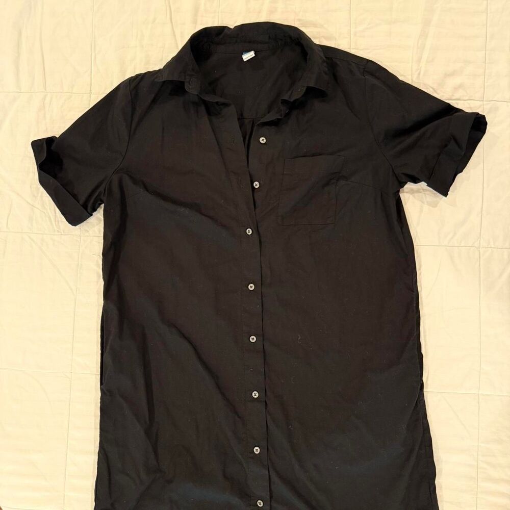 Women's Cotton Black Button Up T-Shirt Dress, Old Navy, Size Small
